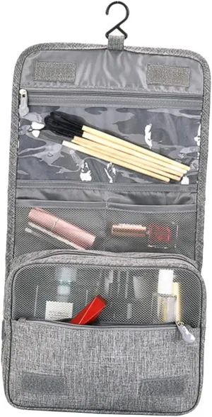 Hanging Wash Bag Toiletry Bag with Hand Strap Large Capacity Travel Tote Portable Cosmetic Pouch Light Grey
