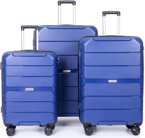Hardshell Suitcase Spinner Wheels PP Luggage Sets Lightweight Suitcase with TSA Lock,3-Piece Set (20/24/28), 360 Silent Spinner Wheels, TSA Lock, (Navy)