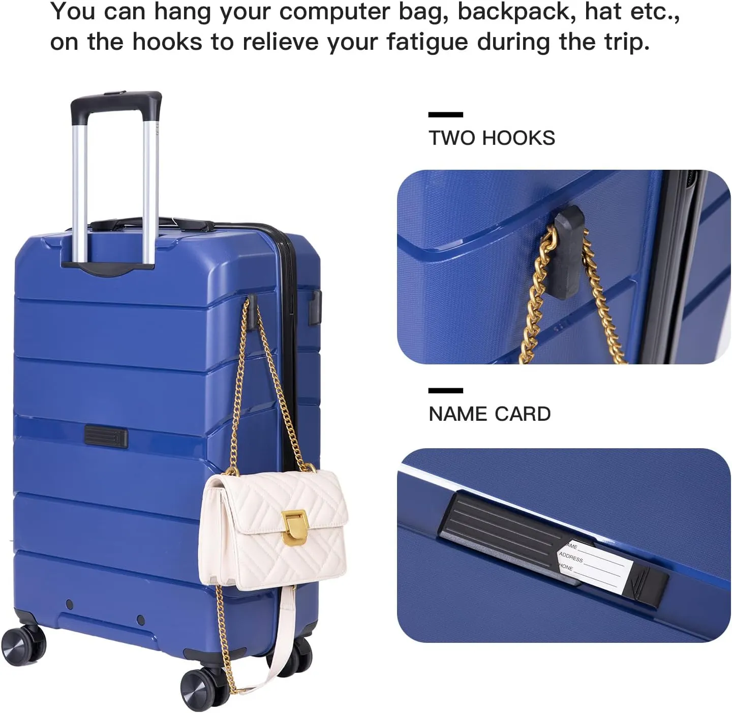 Hardshell Suitcase Spinner Wheels PP Luggage Sets Lightweight Suitcase with TSA Lock,3-Piece Set (20/24/28), 360 Silent Spinner Wheels, TSA Lock, (Navy)