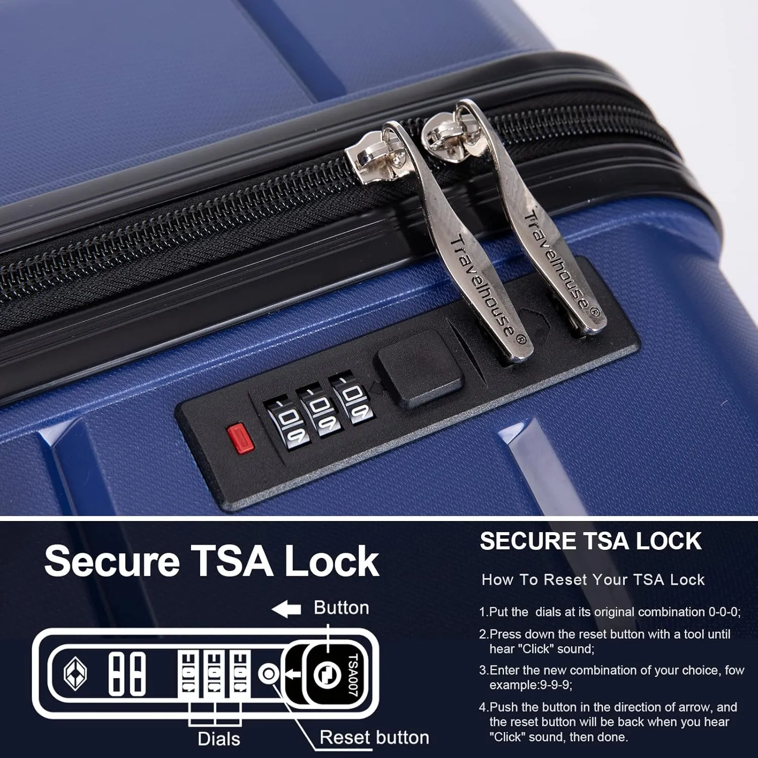 Hardshell Suitcase Spinner Wheels PP Luggage Sets Lightweight Suitcase with TSA Lock,3-Piece Set (20/24/28), 360 Silent Spinner Wheels, TSA Lock, (Navy)