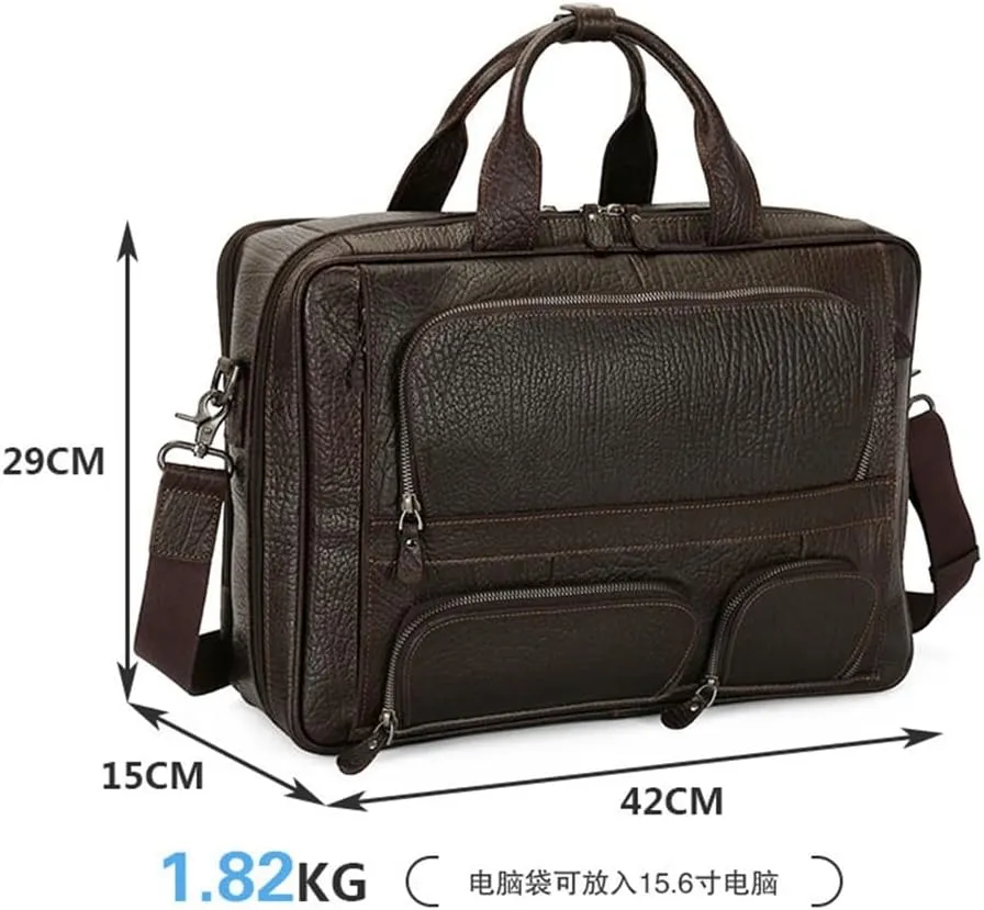 HBJWOV Men's Leather Briefcase Business Travel Business Trip Handbag 15.6 Computer Bag