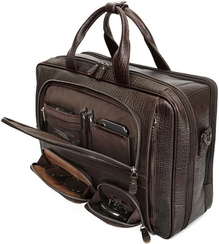 HBJWOV Men's Leather Briefcase Business Travel Business Trip Handbag 15.6 Computer Bag