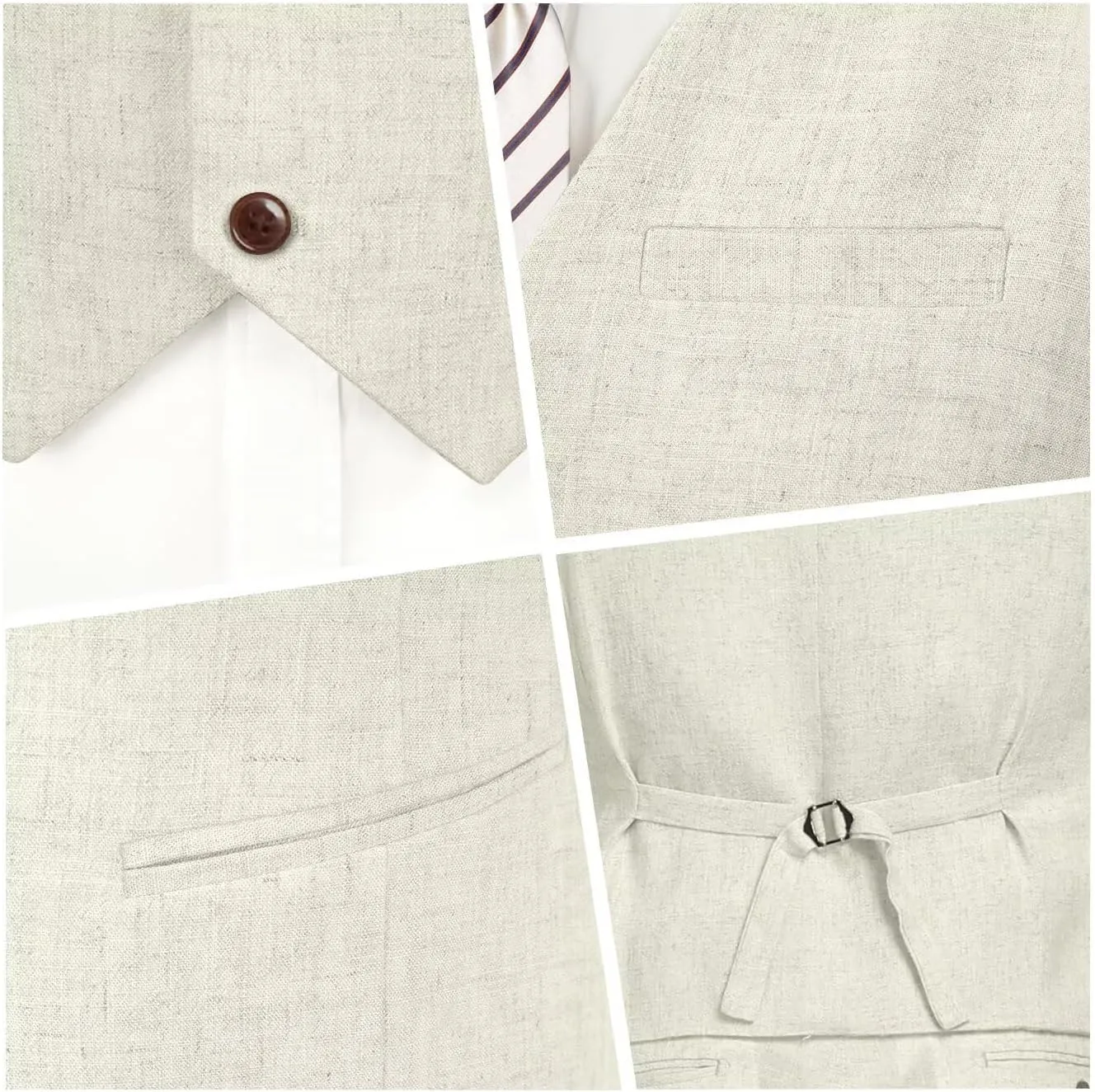 High-End Suits Casual Linen Beige Men's 2 Piece Suits Wedding Suits Slim Fit Groomsmen Tuxedos Summer Linen Vest Pant