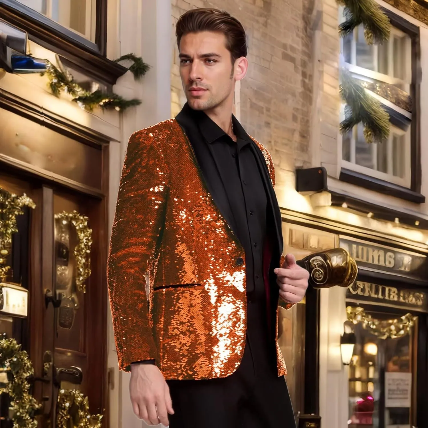 High-End Suits Men Sequins Tuxedo Sparkly Shawl Lapel Glitter 2 Pieces Blazer Pants Suit Party Dinner Prom Festival