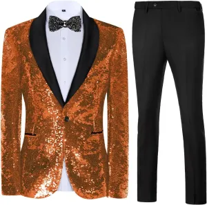 High-End Suits Men Sequins Tuxedo Sparkly Shawl Lapel Glitter 2 Pieces Blazer Pants Suit Party Dinner Prom Festival