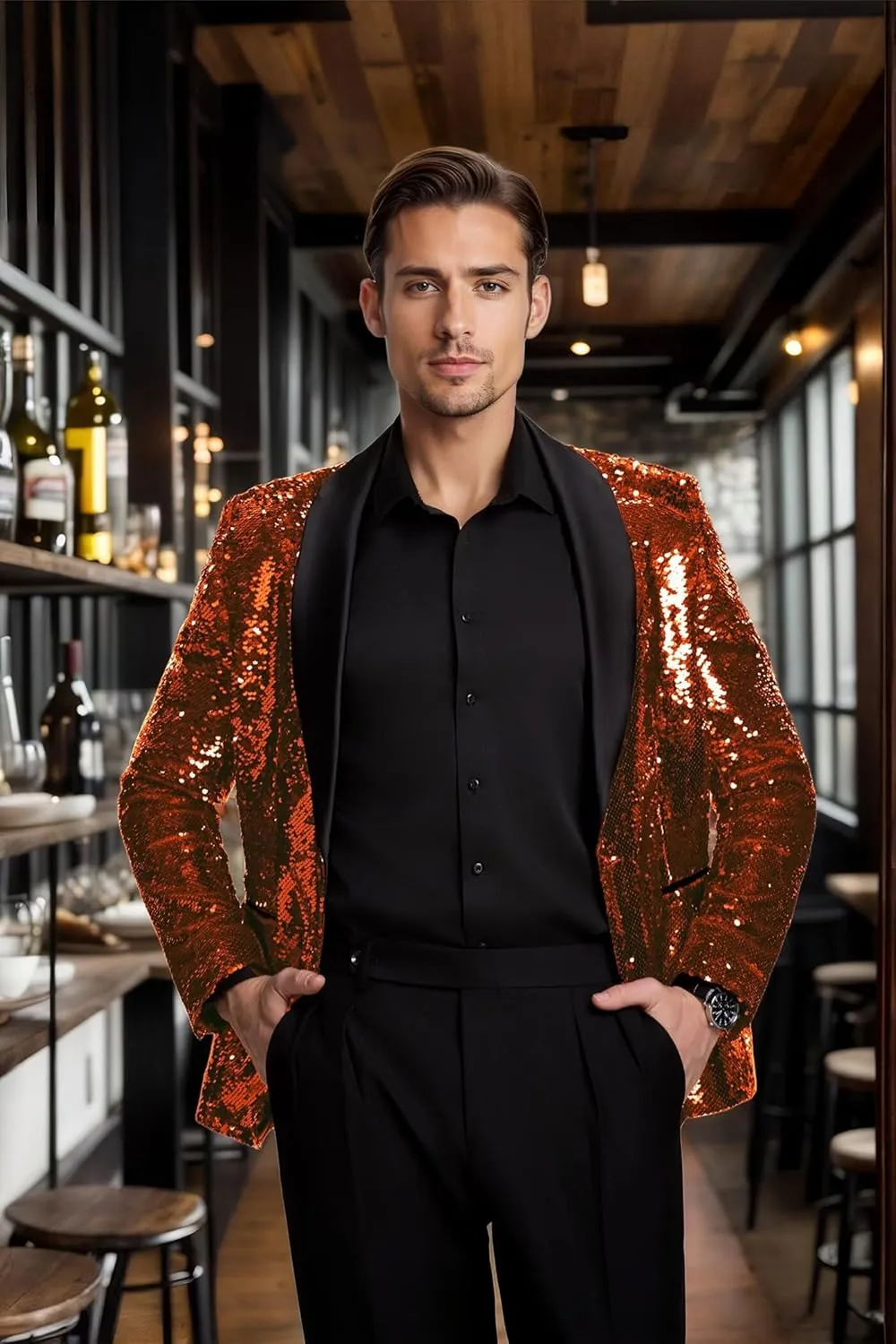 High-End Suits Men Sequins Tuxedo Sparkly Shawl Lapel Glitter 2 Pieces Blazer Pants Suit Party Dinner Prom Festival