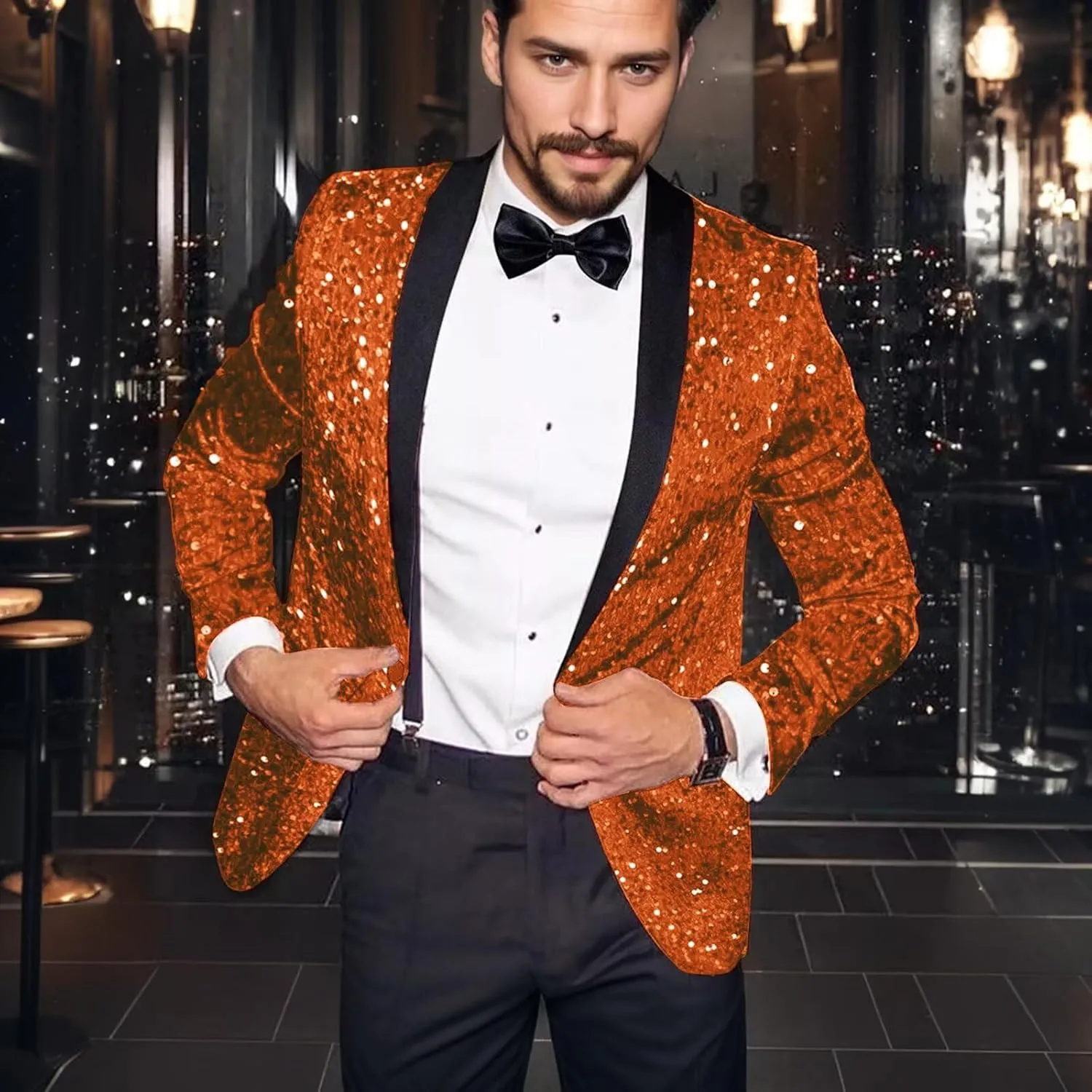 High-End Suits Men Sequins Tuxedo Sparkly Shawl Lapel Glitter 2 Pieces Blazer Pants Suit Party Dinner Prom Festival