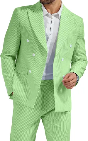 High-End Suits Men's Striped Seersucker Suits 2 Piece Slim Fit Wedding Double Breasted Tuxedo Summer Beach Suits Sets