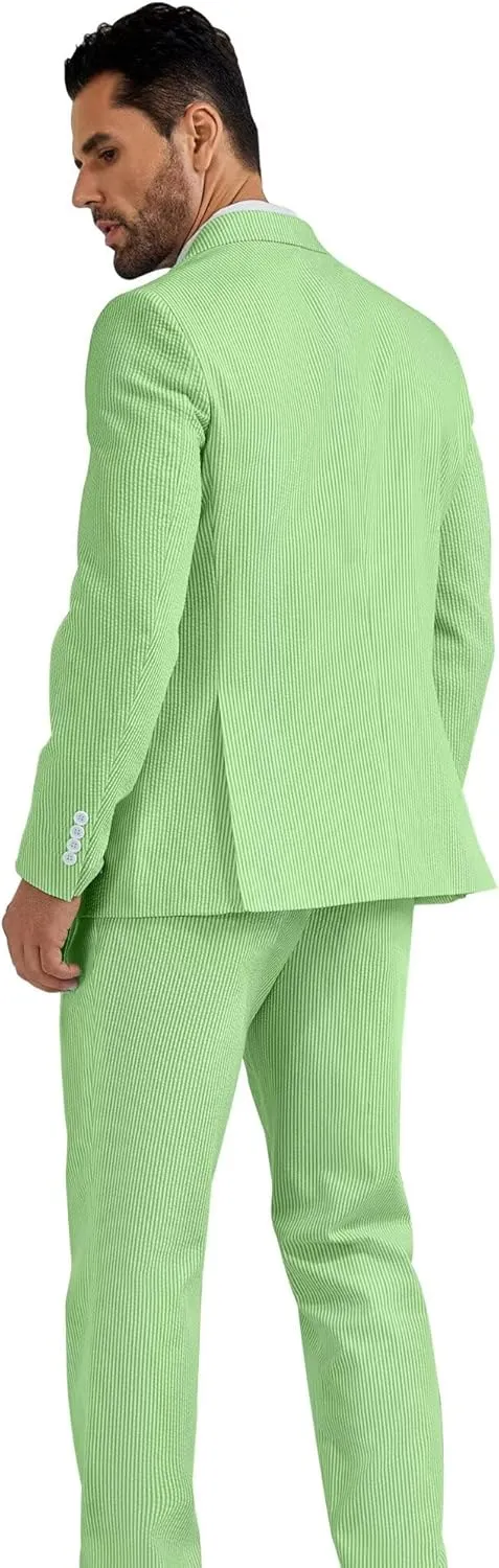 High-End Suits Men's Striped Seersucker Suits 2 Piece Slim Fit Wedding Double Breasted Tuxedo Summer Beach Suits Sets