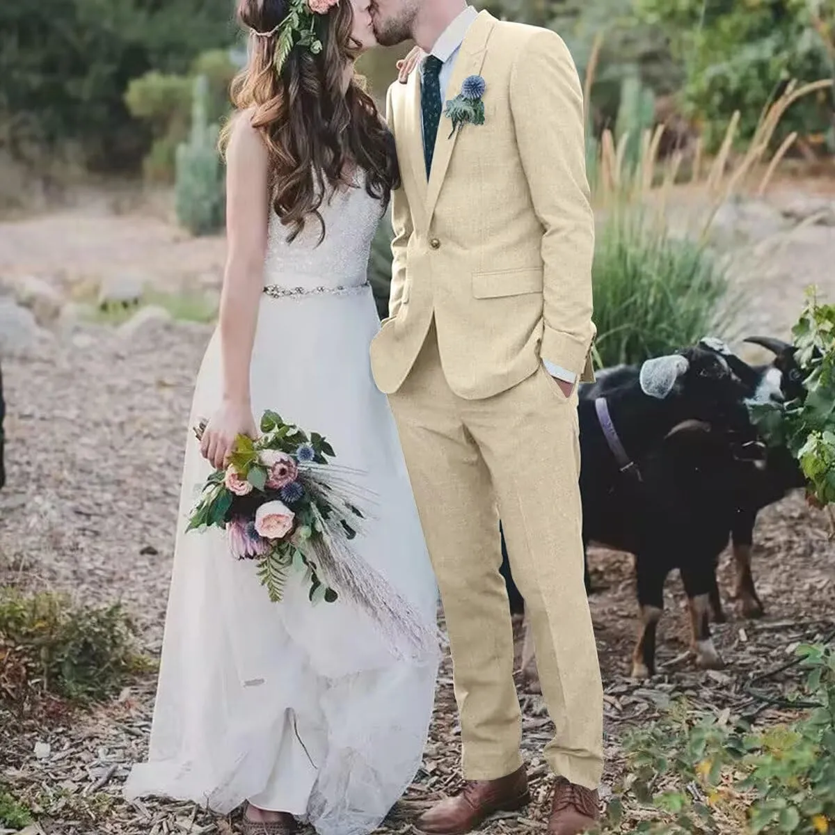 High-End Suits Retro Linen Suit for Men Casual Wedding Suit for Men Slim Fit 3 Pieces Jacket Blazer Vest Pant Groom Tuxedo