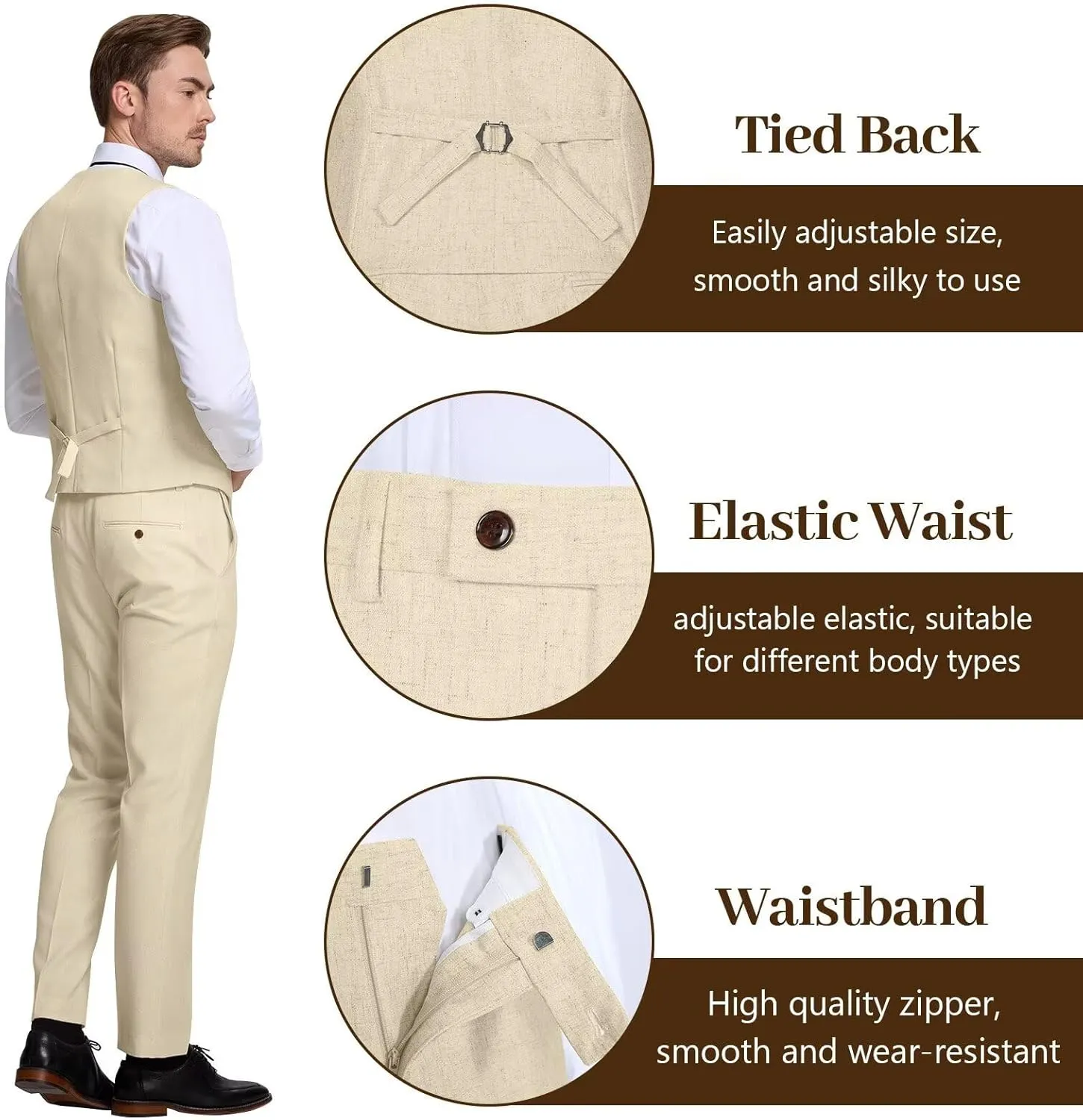 High-End Suits Retro Linen Suit for Men Casual Wedding Suit for Men Slim Fit 3 Pieces Jacket Blazer Vest Pant Groom Tuxedo