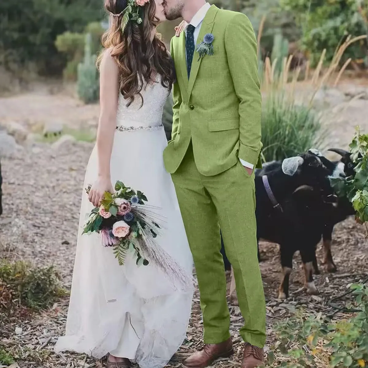 High-End Suits Retro Linen Suit for Men Casual Wedding Suit for Men Slim Fit 3 Pieces Jacket Blazer Vest Pant Groom Tuxedo