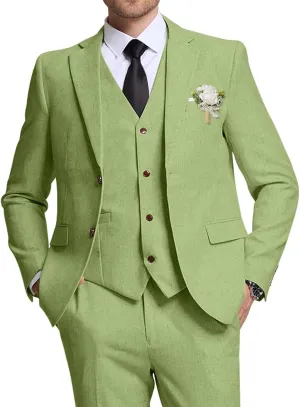 High-End Suits Retro Linen Suit for Men Casual Wedding Suit for Men Slim Fit 3 Pieces Jacket Blazer Vest Pant Groom Tuxedo