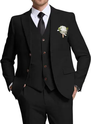 High-End Suits Retro Linen Suit for Men Casual Wedding Suit for Men Slim Fit 3 Pieces Jacket Blazer Vest Pant Groom Tuxedo