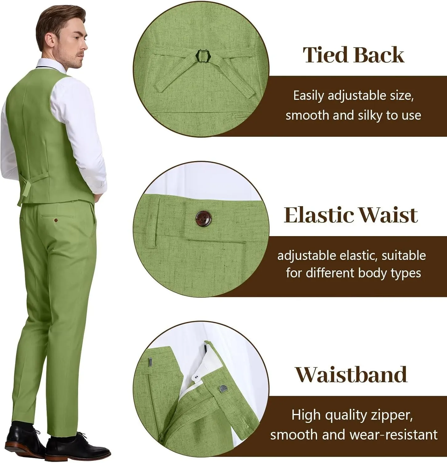 High-End Suits Retro Linen Suit for Men Casual Wedding Suit for Men Slim Fit 3 Pieces Jacket Blazer Vest Pant Groom Tuxedo