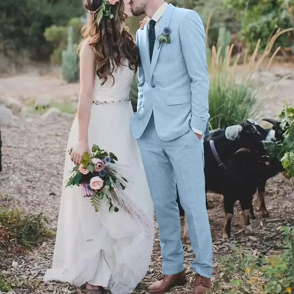 High-End Suits Retro Linen Suit for Men Casual Wedding Suit for Men Slim Fit 3 Pieces Jacket Blazer Vest Pant Groom Tuxedo
