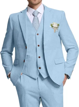 High-End Suits Retro Linen Suit for Men Casual Wedding Suit for Men Slim Fit 3 Pieces Jacket Blazer Vest Pant Groom Tuxedo