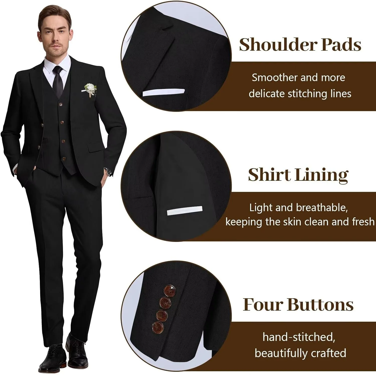 High-End Suits Retro Linen Suit for Men Casual Wedding Suit for Men Slim Fit 3 Pieces Jacket Blazer Vest Pant Groom Tuxedo