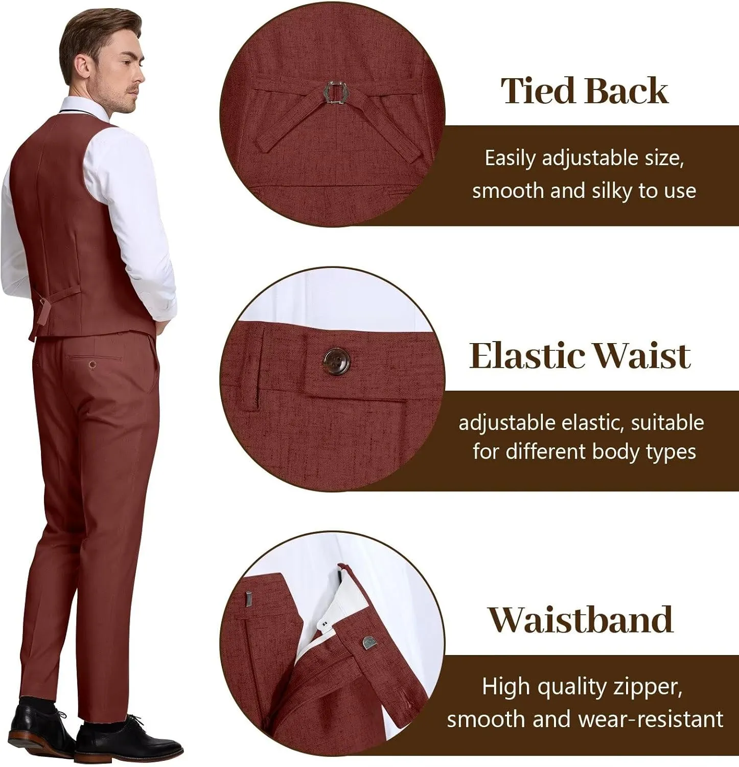 High-End Suits Retro Linen Suit for Men Casual Wedding Suit for Men Slim Fit 3 Pieces Jacket Blazer Vest Pant Groom Tuxedo