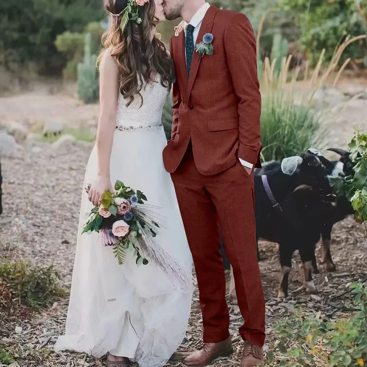 High-End Suits Retro Linen Suit for Men Casual Wedding Suit for Men Slim Fit 3 Pieces Jacket Blazer Vest Pant Groom Tuxedo