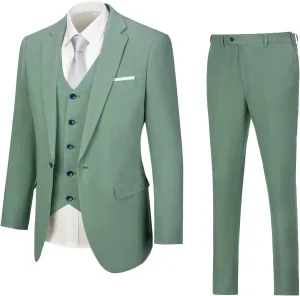 High-End Suits Retro Men Suits Linen 3 Pieces Suit for Men Summer Thin Suits Light Green Blazer Vest Pants M