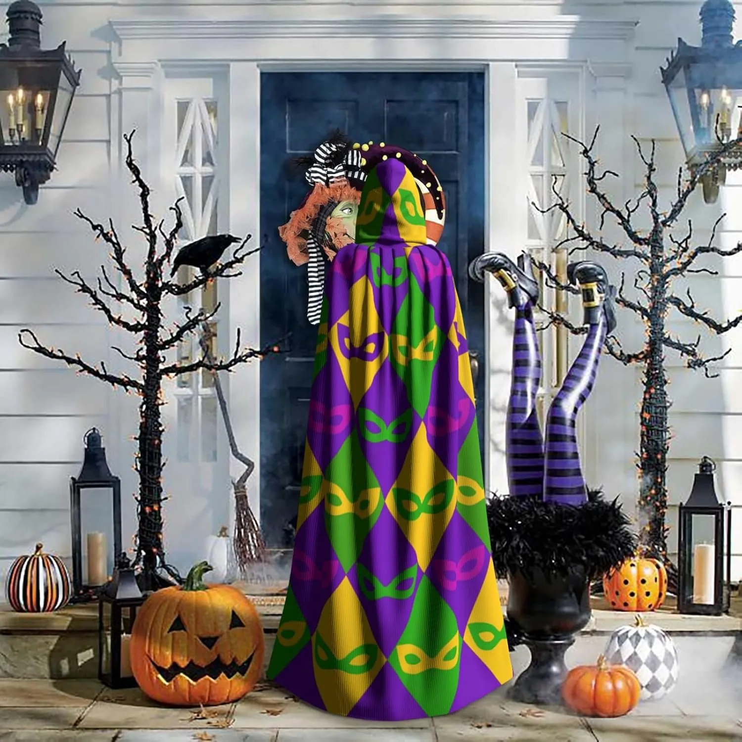 Hooded Cloak Unisex Cloak with Hood Mardi Gras Cloak Witch Cape Cosplay Costume