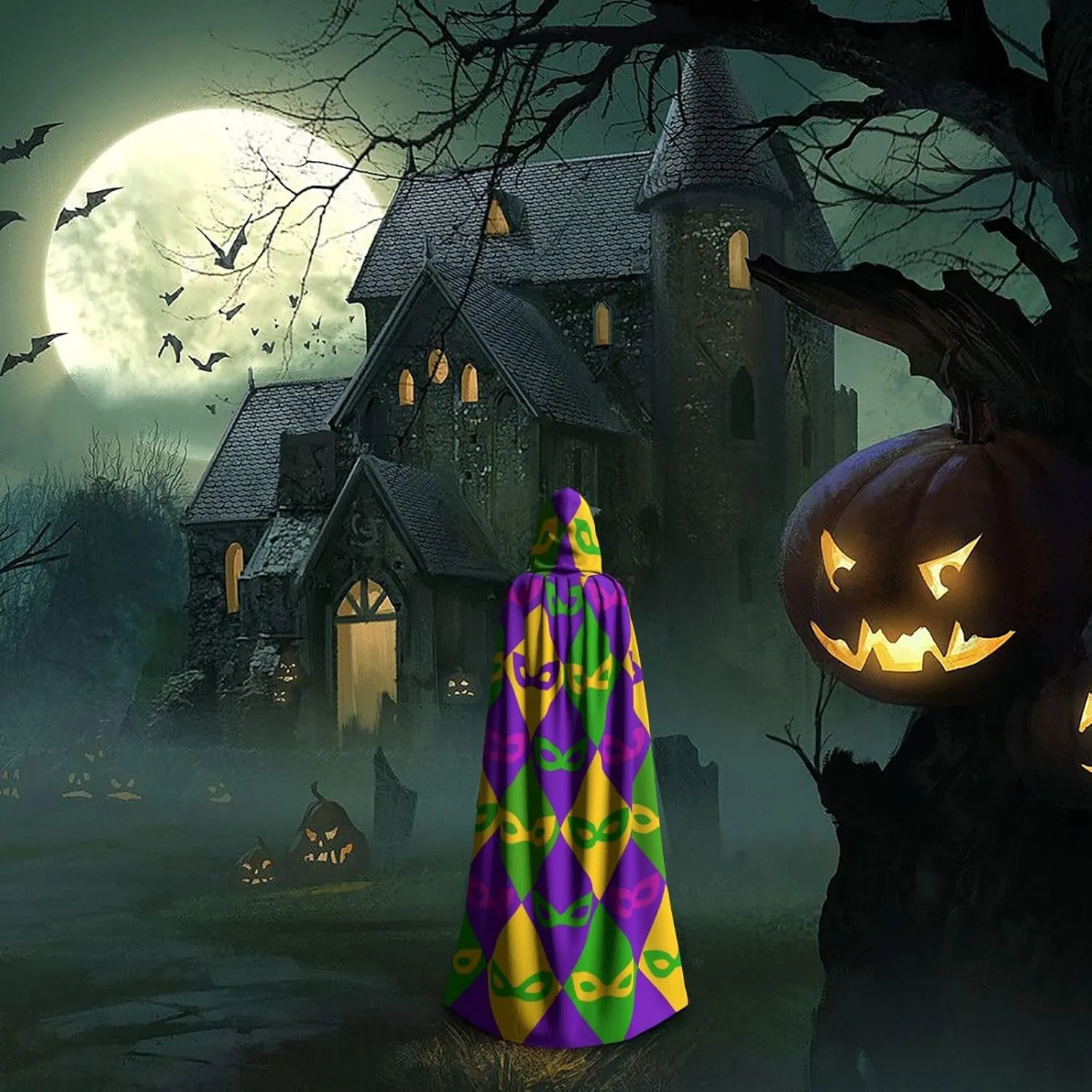 Hooded Cloak Unisex Cloak with Hood Mardi Gras Cloak Witch Cape Cosplay Costume
