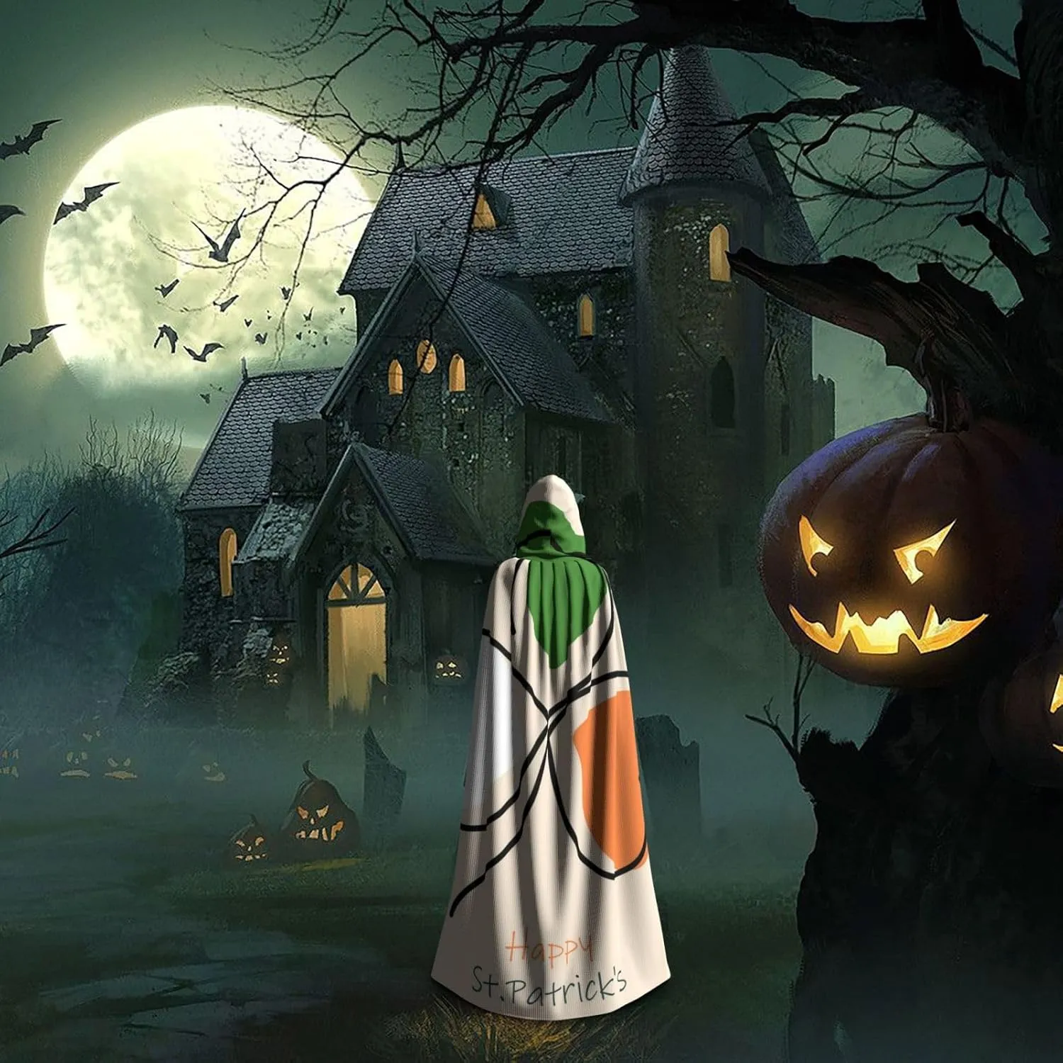 Hooded Cloak Unisex Cloak with Hood Witch Cape Cosplay Costume, St Patricks Day