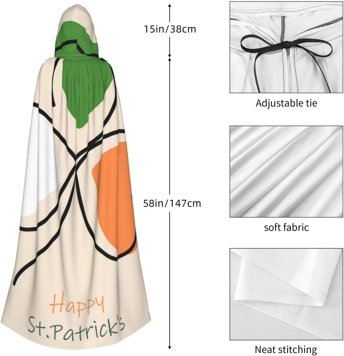 Hooded Cloak Unisex Cloak with Hood Witch Cape Cosplay Costume, St Patricks Day