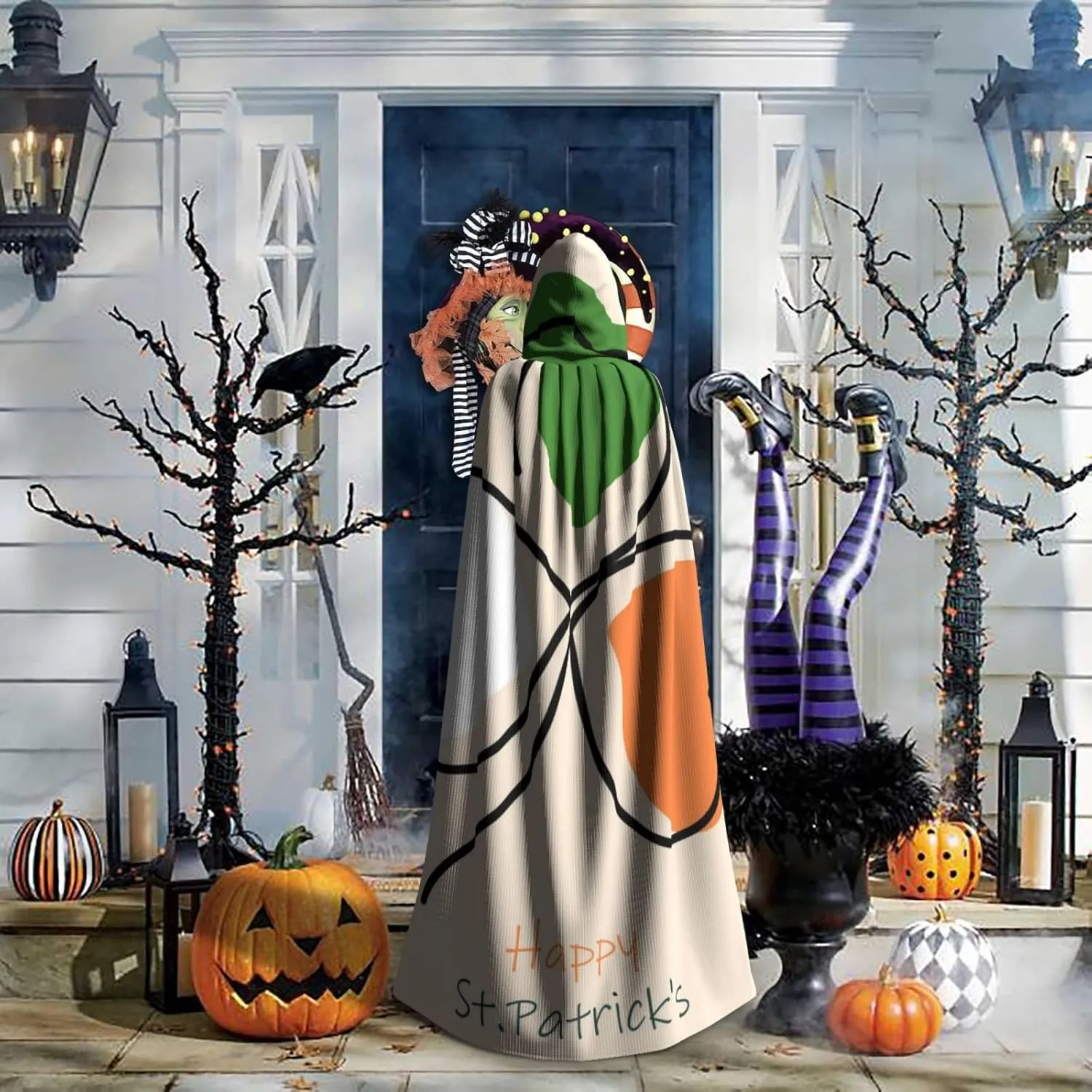 Hooded Cloak Unisex Cloak with Hood Witch Cape Cosplay Costume, St Patricks Day