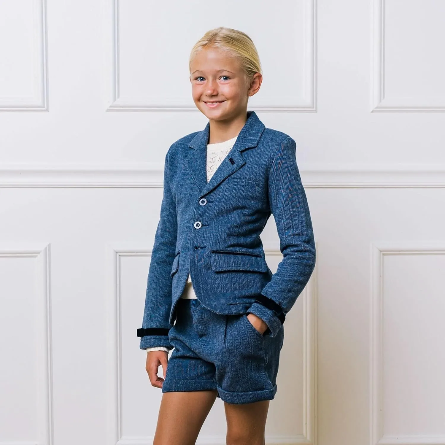 Hope & Henry Girls' Dressy Ponte Knit Riding Blazer