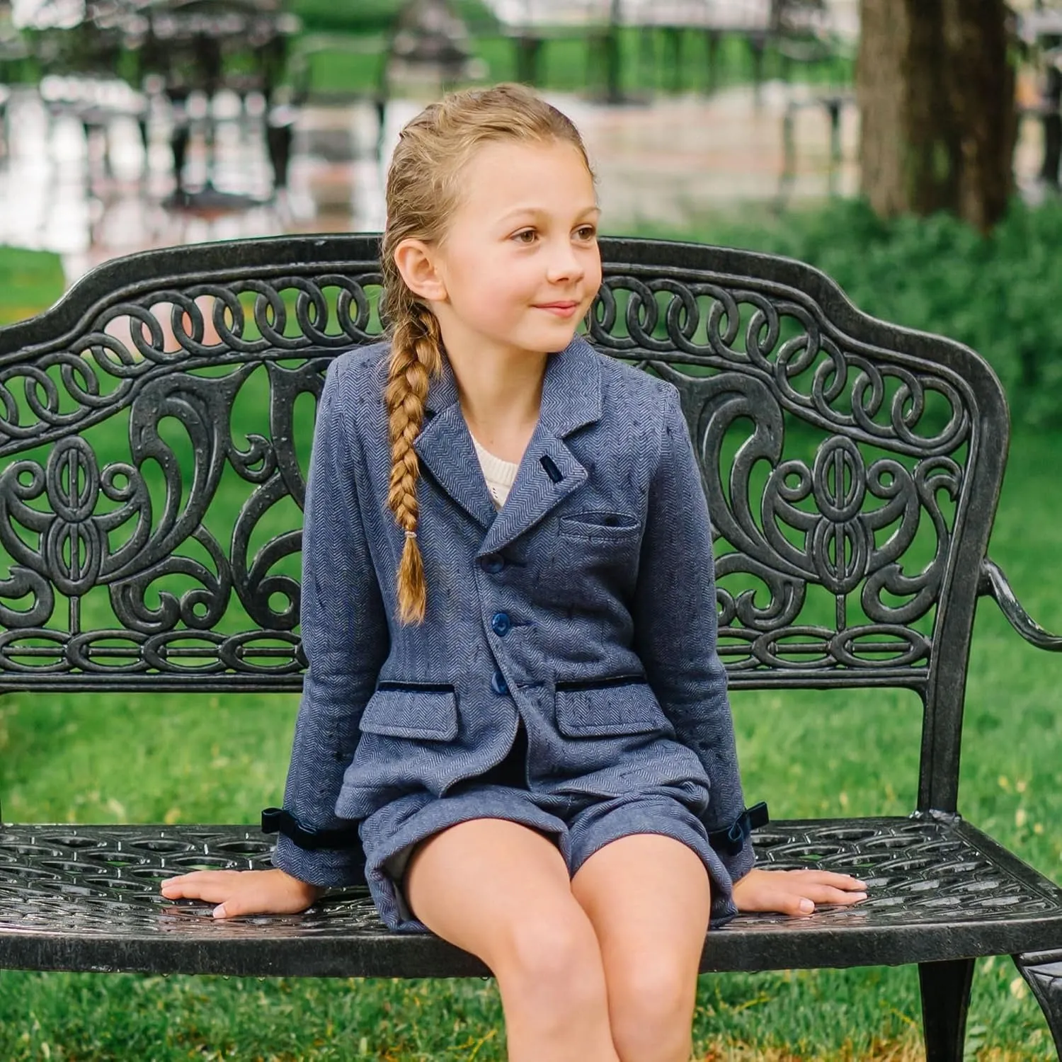 Hope & Henry Girls' Dressy Ponte Knit Riding Blazer