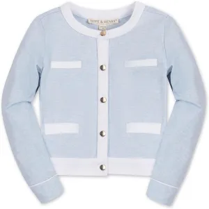 Hope & Henry Girls Girls' Organic French Terry Contrast Trim Cardigan