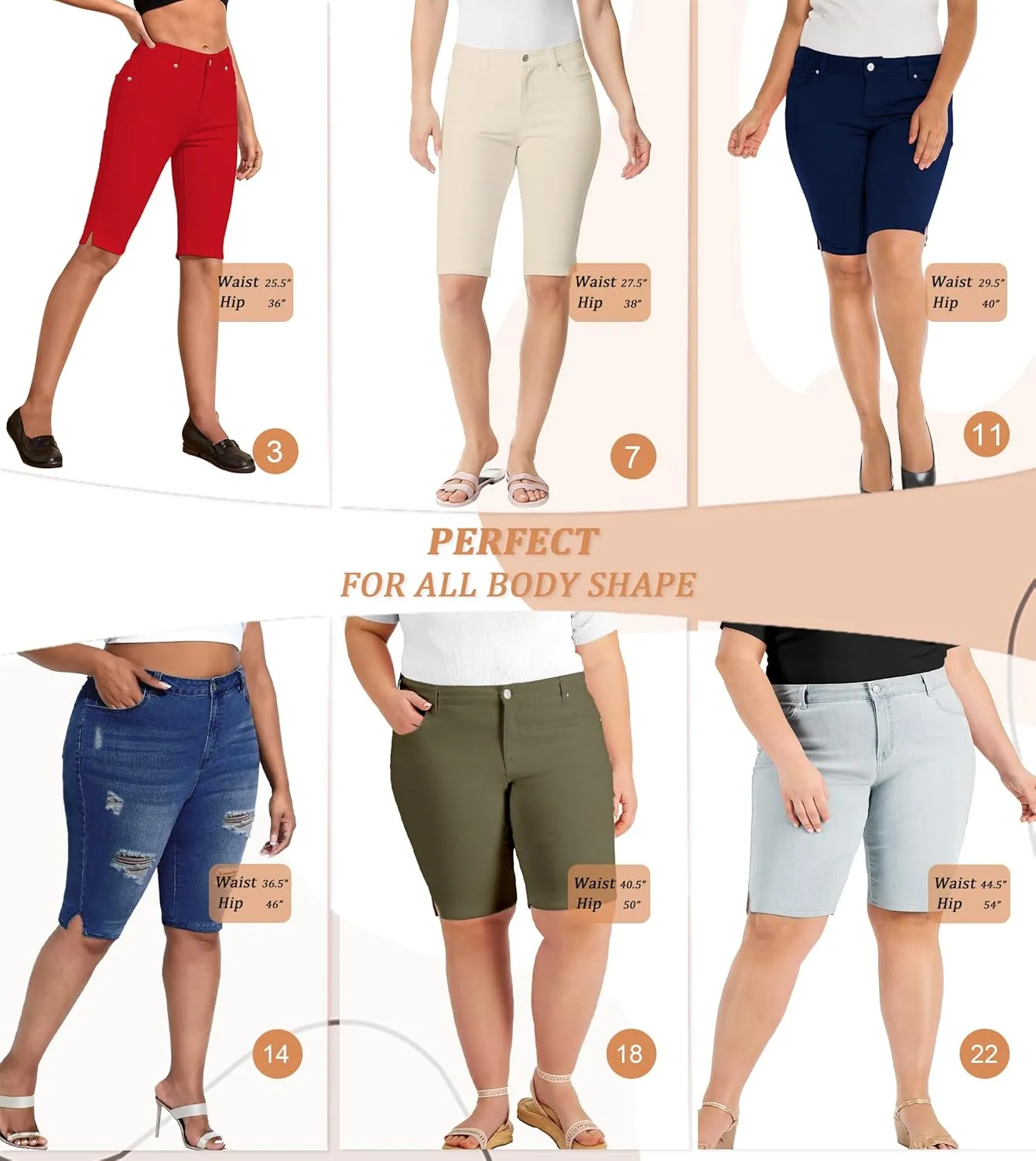 Hybrid & Company Womens Ultra Comfy Butt Lift Stretch Bermuda City Shorts