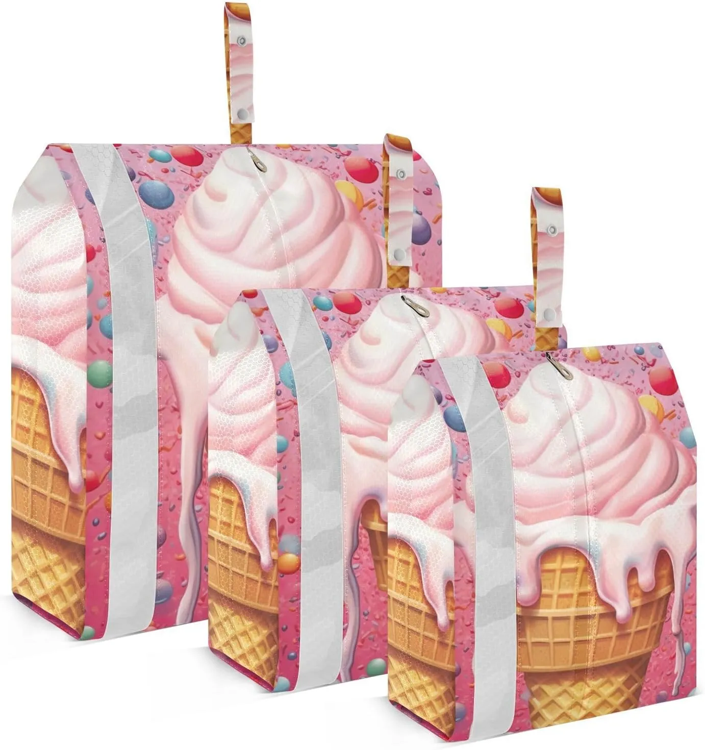 Ice Cream Pink Packing Cubes Set of 3, Lightweight Travel Luggage Organizers Foldable Bags for Easy Packing and Organization