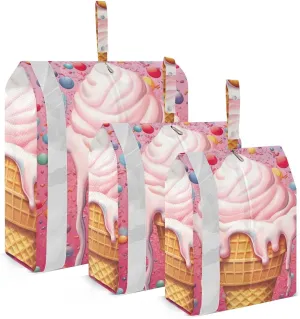 Ice Cream Pink Packing Cubes Set of 3, Lightweight Travel Luggage Organizers Foldable Bags for Easy Packing and Organization