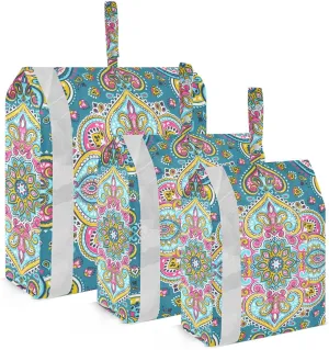 Indian Flowers Paisley Packing Cubes Set of 3, Lightweight Travel Luggage Organizers Foldable Bags for Easy Packing and Organization