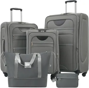 JCSD Travel with Ease: Expandable 3-Piece Softside Luggage Set, Lightweight Spinner Suitcases and Duffel Bag, Grey