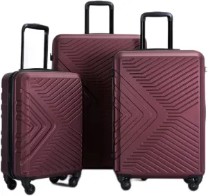 JCSD Travel with Ease using 3 Piece Lightweight Luggage Set, Durable ABS Build, TSA Combination Lock, Spinner Wheels, Wine Red