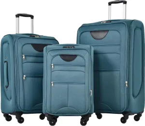 JCSD Travel with Ease Using Expandable 3 Piece Softside Luggage Set, Lightweight Design with Spinner Wheels, Green