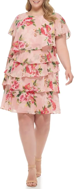 Jessica Howard Women's Floral Ruffle Chiffon Mini Shift Dress