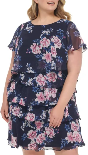 Jessica Howard Women's Floral Ruffle Chiffon Mini Shift Dress
