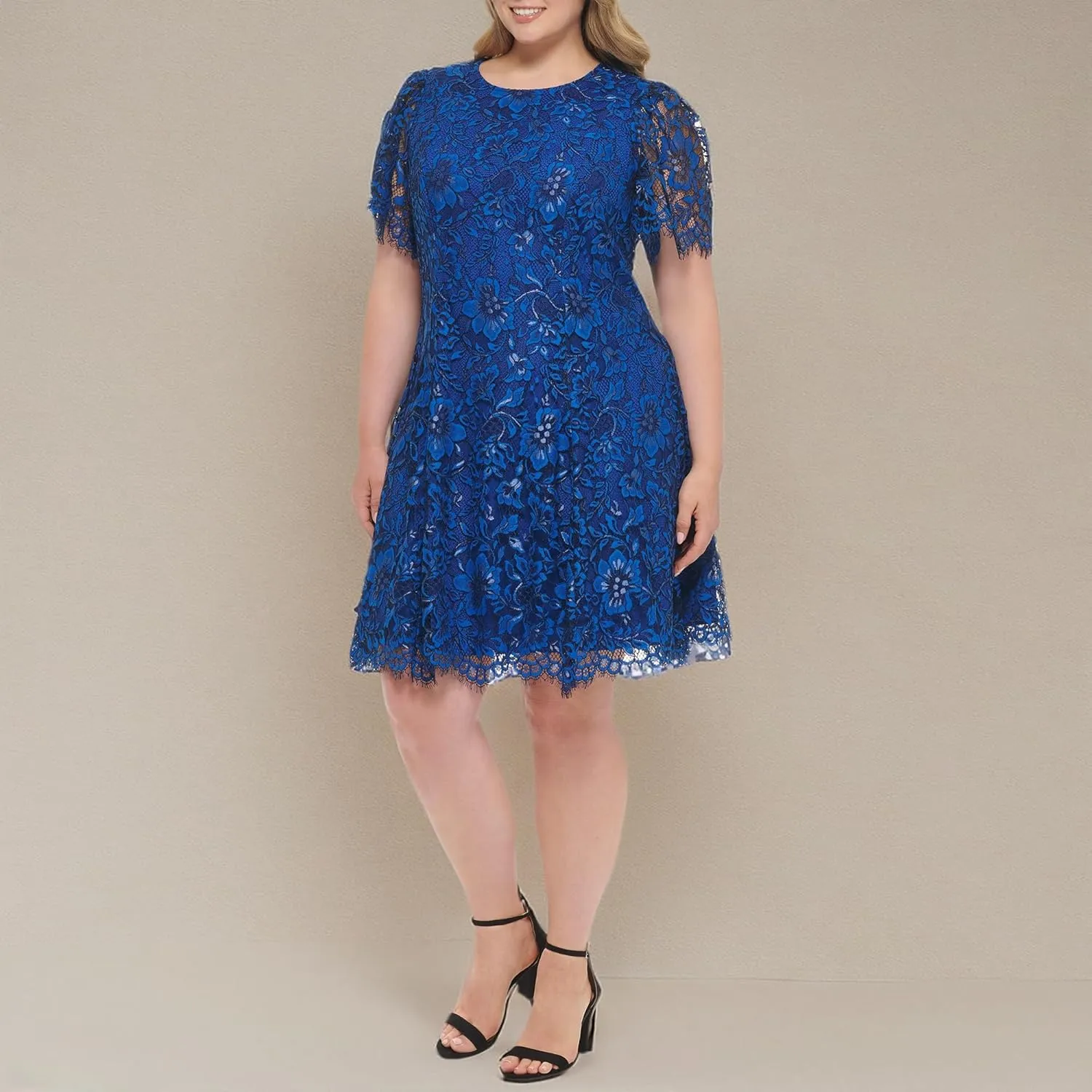 Jessica Howard Women's Lace Midi Dress with Flutter Sleeves and Boat Neck