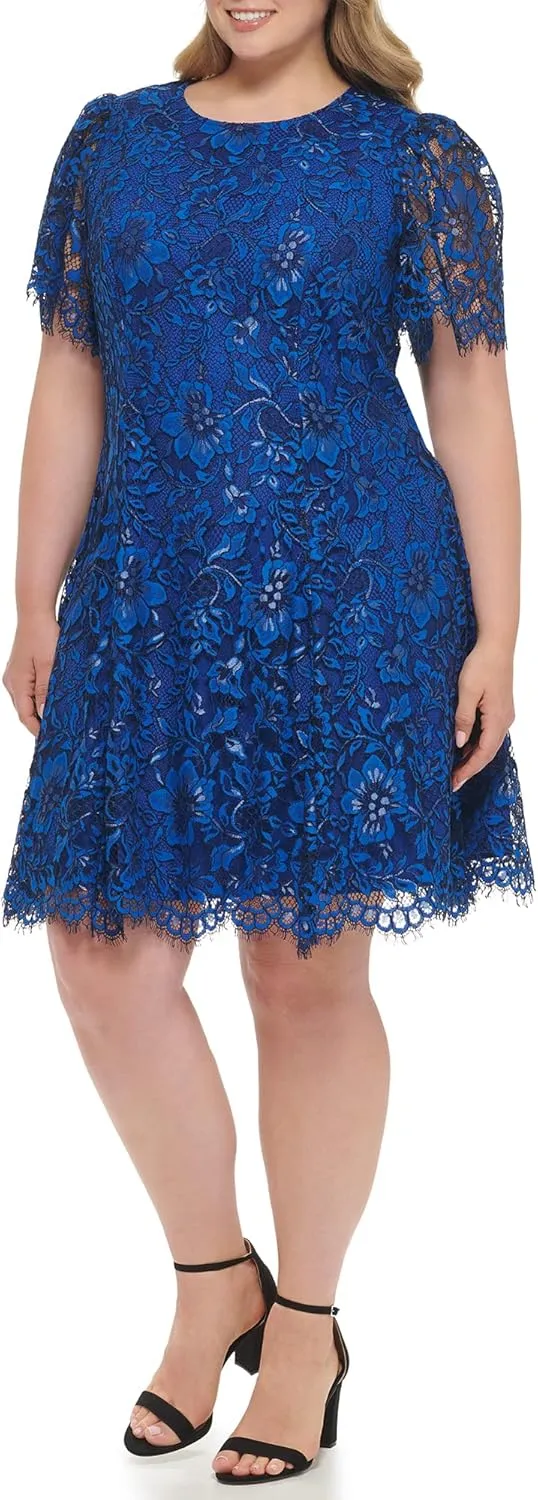Jessica Howard Women's Lace Midi Dress with Flutter Sleeves and Boat Neck