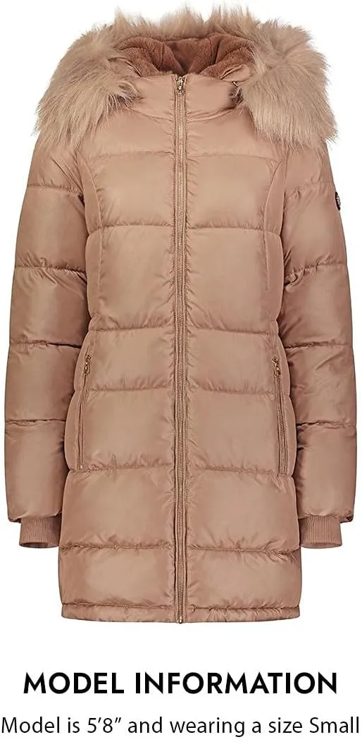 Jessica Simpson Puffer Coat for Women - Quilted Winter Coat w/Faux Fur Hood