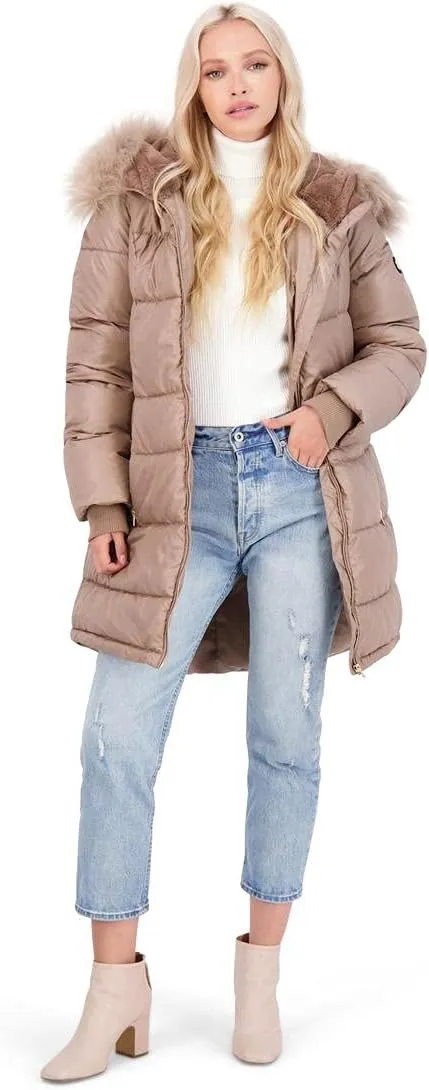 Jessica Simpson Puffer Coat for Women - Quilted Winter Coat w/Faux Fur Hood