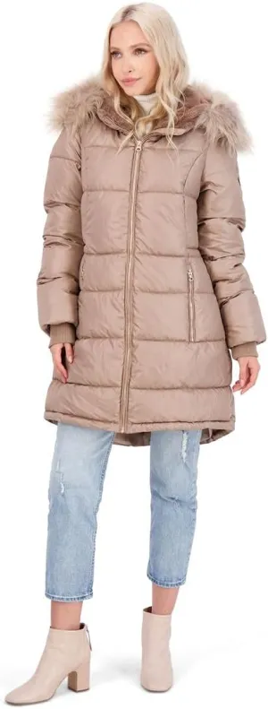 Jessica Simpson Puffer Coat for Women - Quilted Winter Coat w/Faux Fur Hood