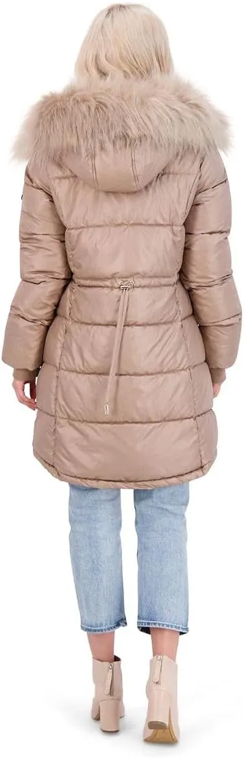 Jessica Simpson Puffer Coat for Women - Quilted Winter Coat w/Faux Fur Hood