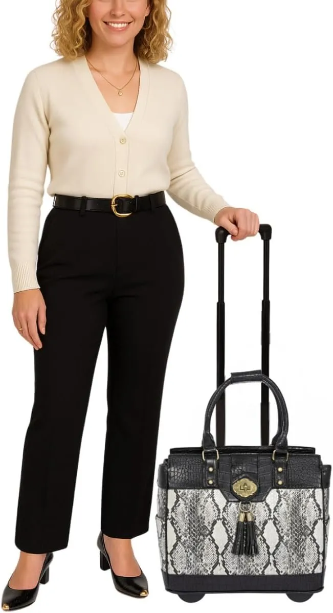JKM & Company Rolling Laptop Bag for Women | Designer Wheeled Briefcase | Fits 13-17" Laptops | Office Travel Computer Case (Firenze)