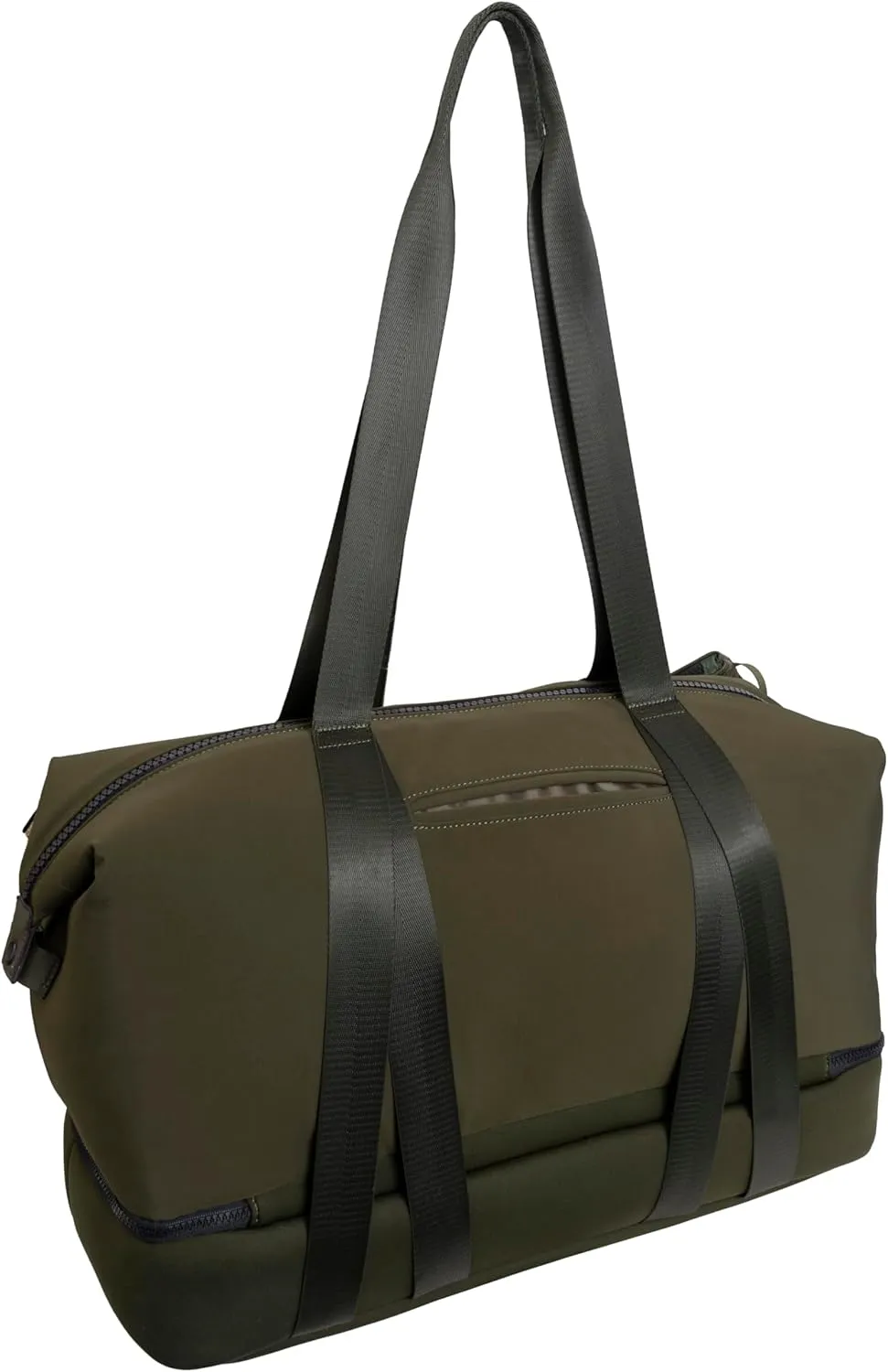 Joan & David 21" Weekender Yoga Gym Duffel Bag with Neoprene Zippered Drop Bottom Compartment Lined In Peva for Non-absorbtion of Odors, Detachable Pouch, Including TSA Approved Bottles (Olive)